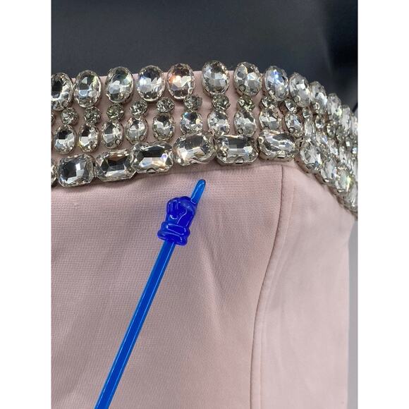 ML MONIQUE LHUILLIER Women's Pink Milana Strapless Rhinestone Midi Dress SZ 4 - Picture 4 of 12